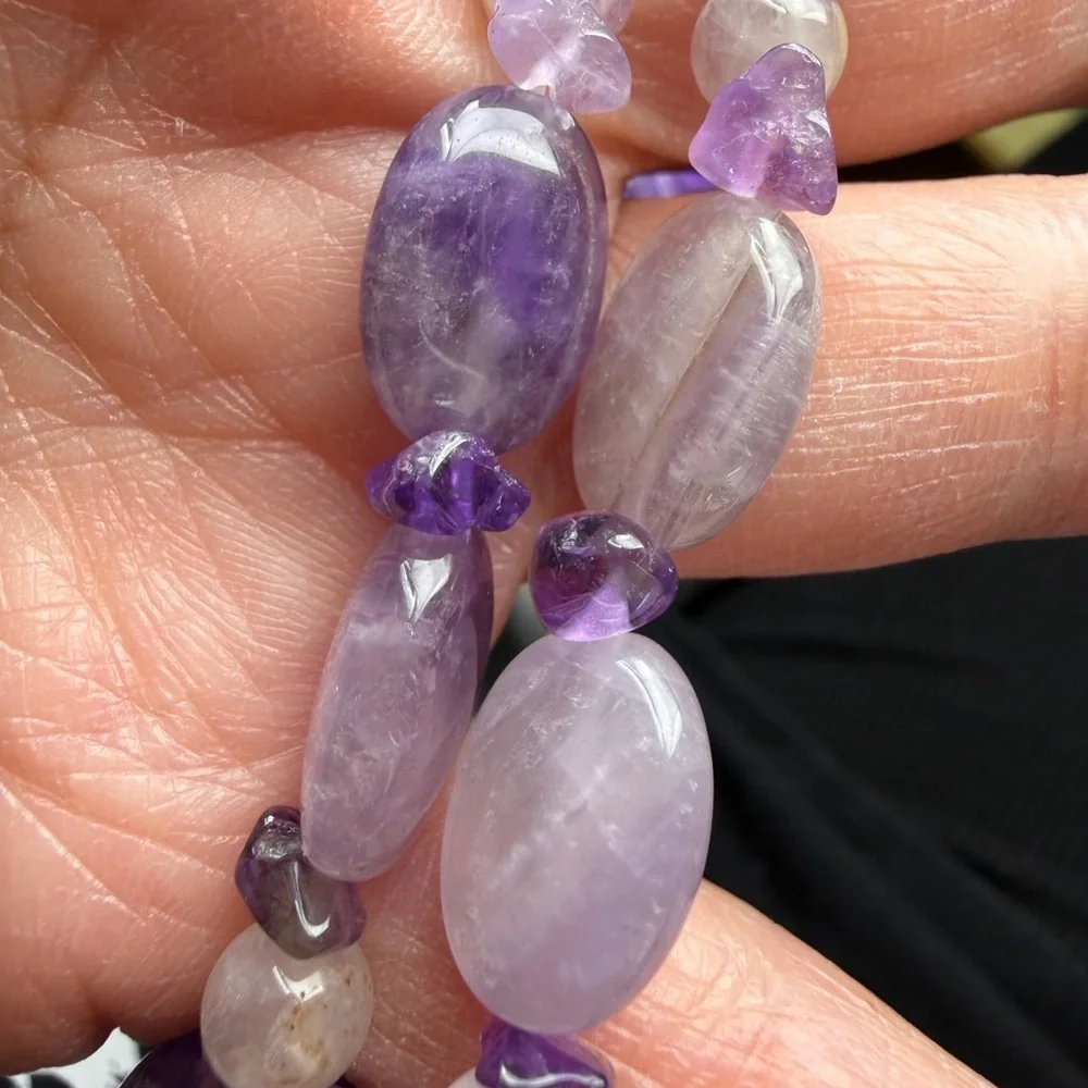 Carved amethyst lizard pendant with amethyst rock crystal necklace